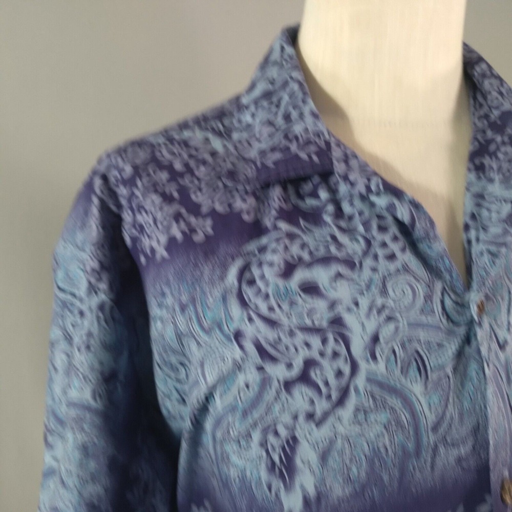 Hana Fashion Hawaiian Shirt Mens 2XL Blue Paisley Cotton Short Sleeve Button Up - Picture 4 of 12
